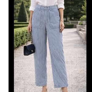 H&M Divided Hickory Stripe Carpenter Pants Blue White High Waisted Wide Leg us 0